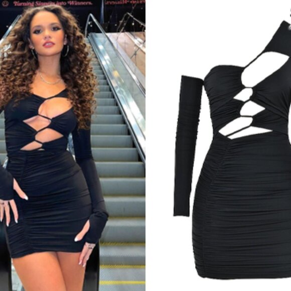 House of CB - FLAME - Mistress Rocks - Black Jersey Asymmetric Cutout Mini Dress - Picture 5 of 6